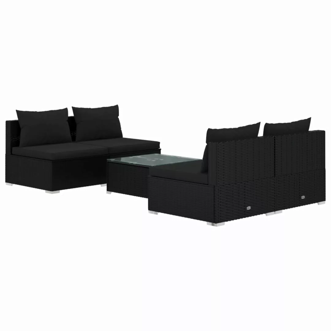 Vidaxl 5-tlg. Garten-lounge-set Mit Kissen Poly Rattan Schwarz günstig online kaufen