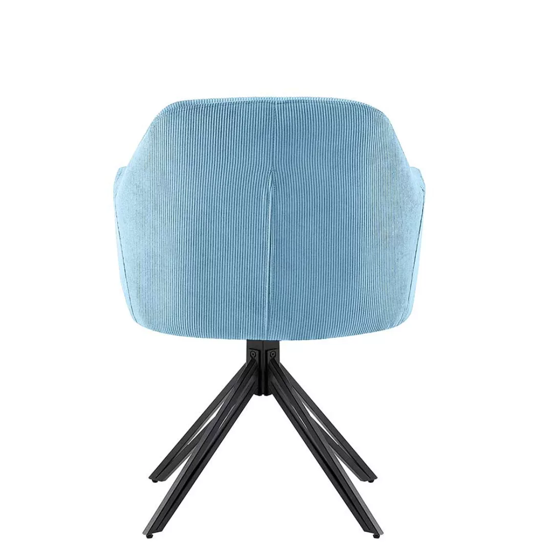 Esstisch Stühle Cord drehbar in Hellblau Gestell aus Metall (2er Set) günstig online kaufen