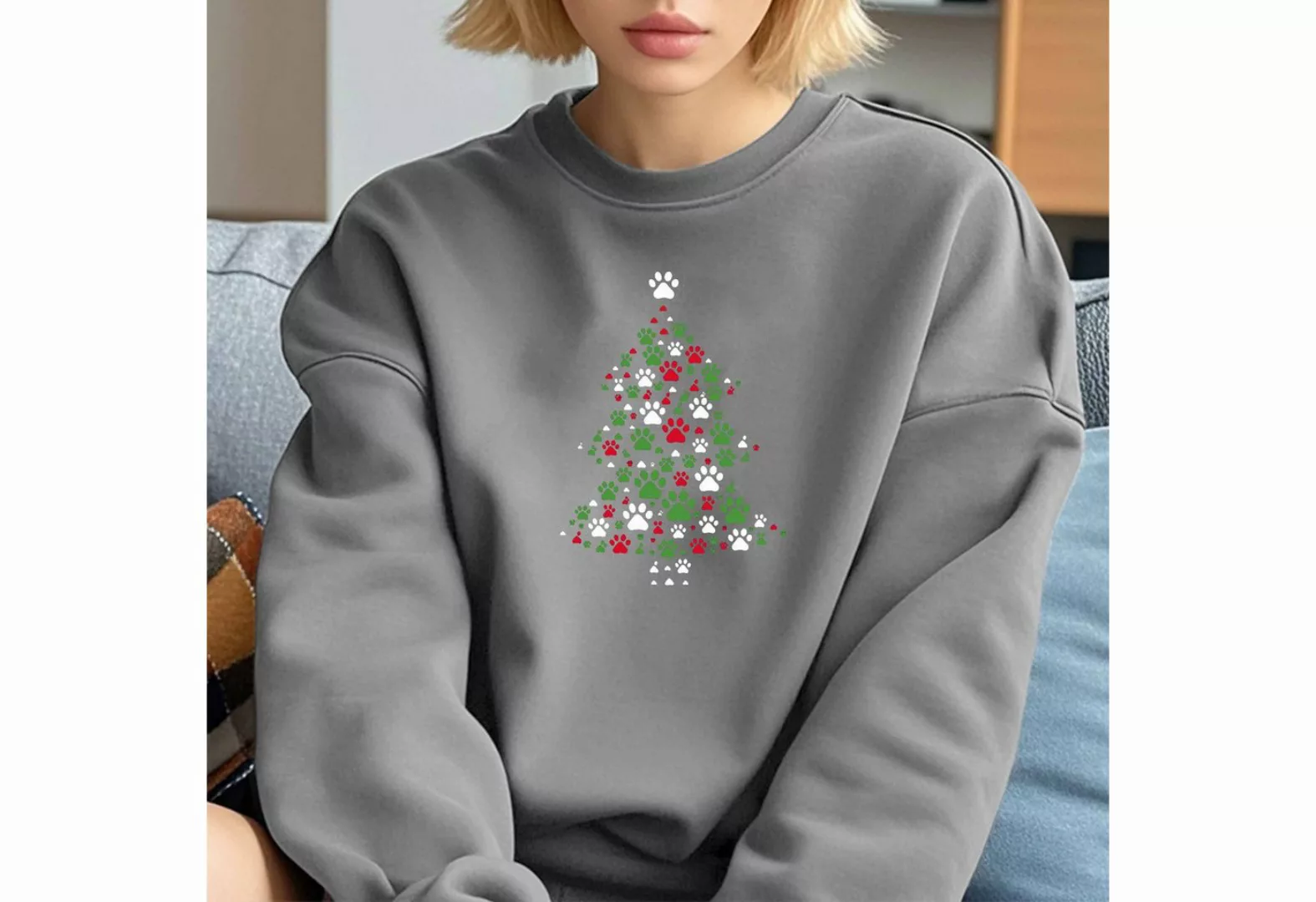 MC Star Print-Shirt Damen-Sweatshirt mit Rundhalsausschnitt und Weihnachtsd günstig online kaufen