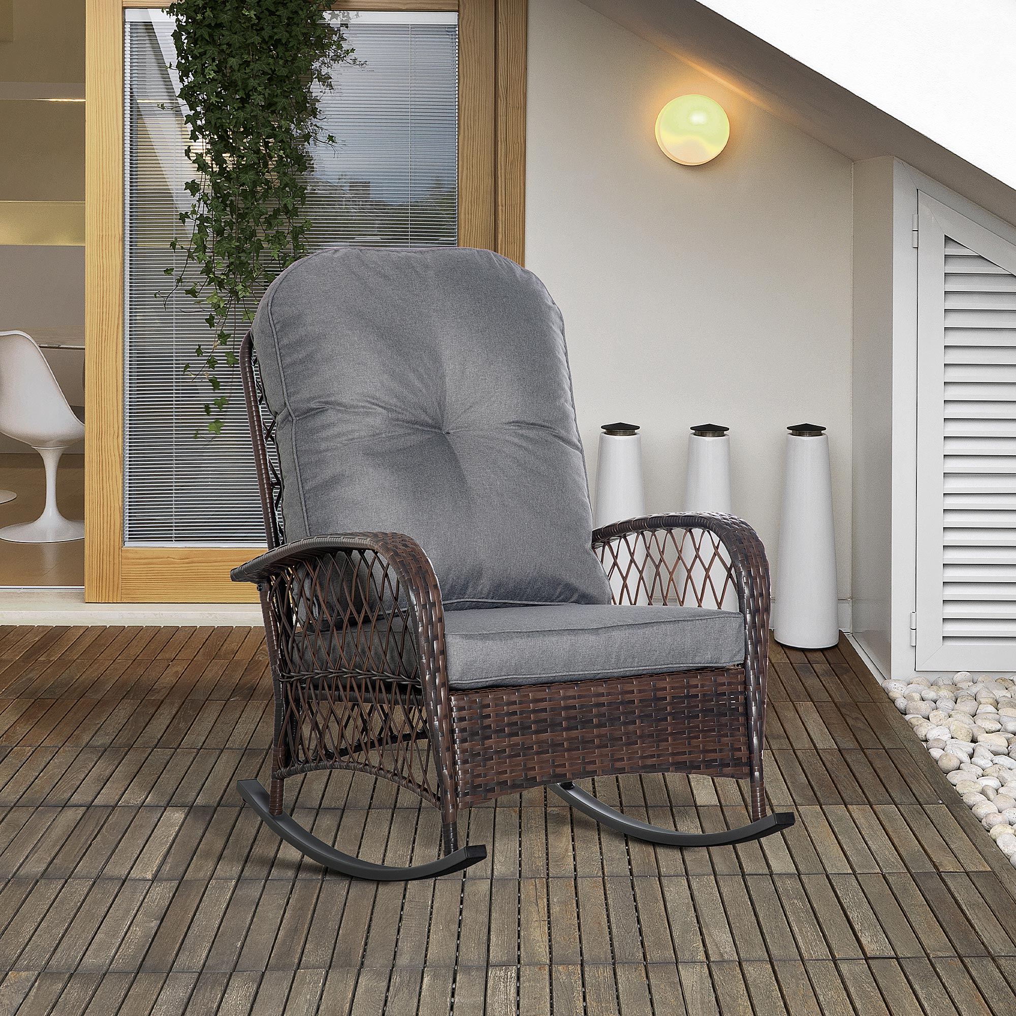 Outsunny Poly Rattan Schaukelstuhl mit Kissen 75 x 103 x 96 cm, bequemer Sc günstig online kaufen