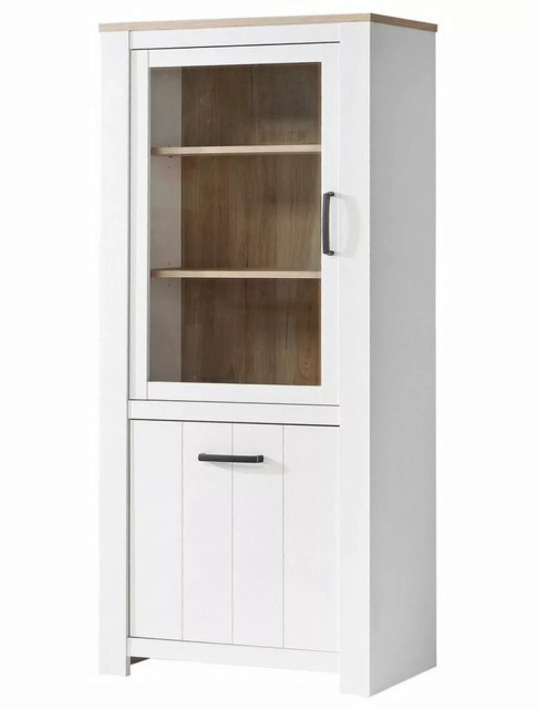 expendio Vitrine Eike 3 weiß / Eiche bianco 77x186x43 cm mit 2 Türen günstig online kaufen