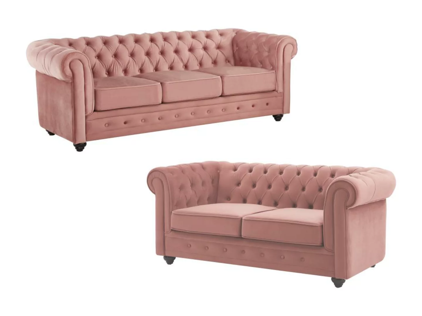 Sofa 3-Sitzer & 2-Sitzer - Samt - Pastellrosa - CHESTERFIELD günstig online kaufen