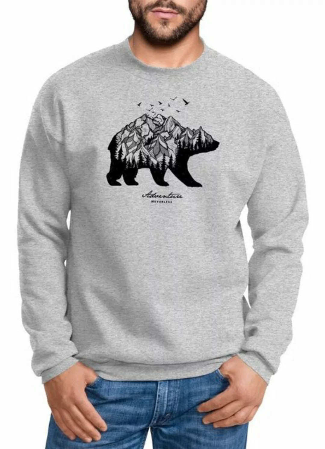 Neverless Sweatshirt Sweatshirt Herren Bär Abenteuer Berge Wald Bear Mounta günstig online kaufen