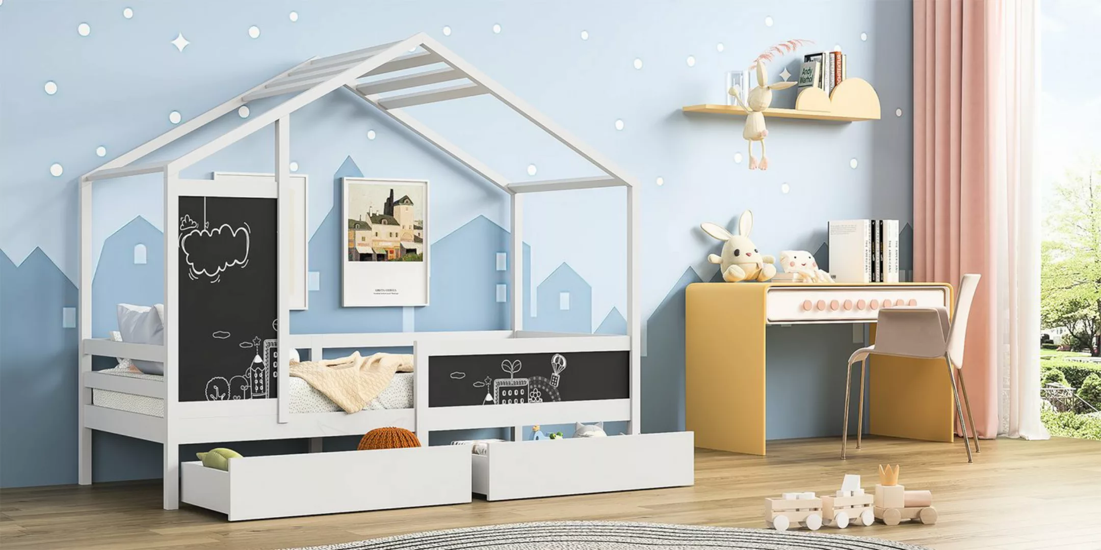 Romance Massivholzbett Kinderbett Hausbett Einzelbett, mit Dach, zwei Tafel günstig online kaufen