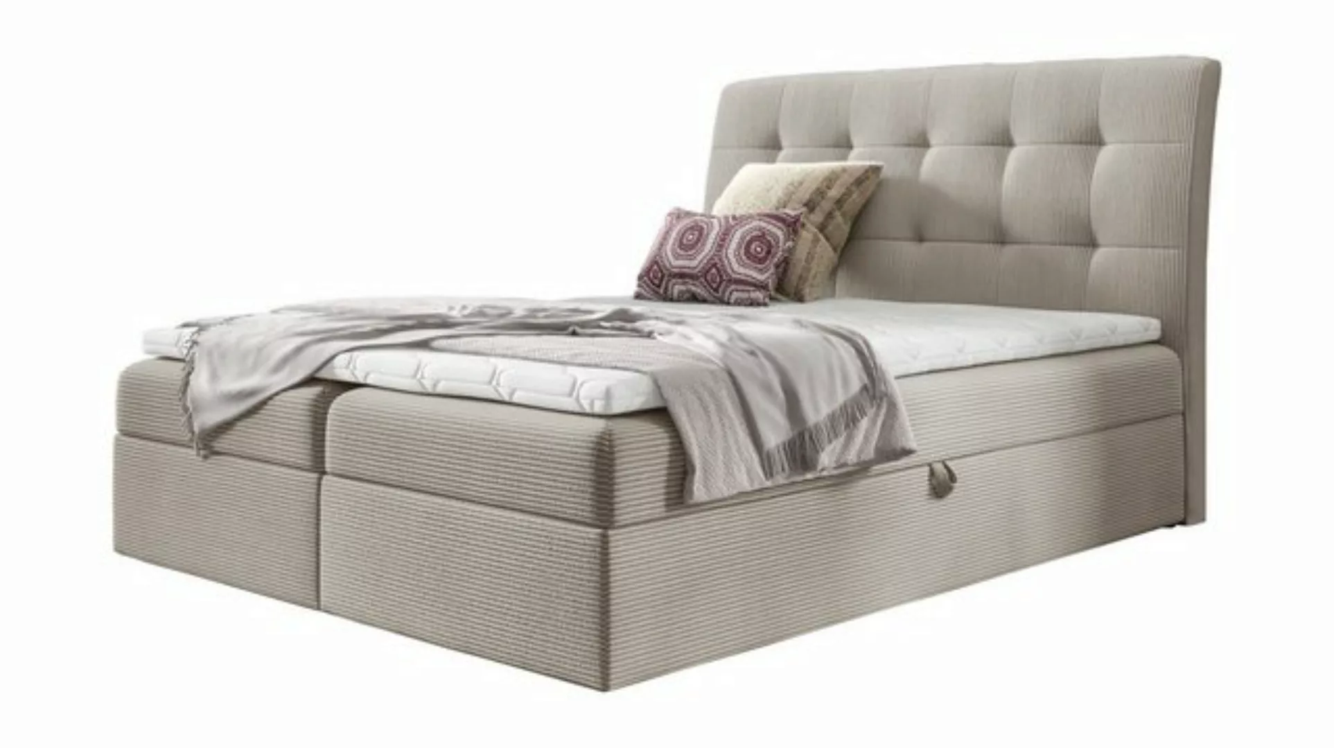 Massivart® Boxspringbett DIEGO 160 x 200 cm / Cordbezug / creme, Bettkästen günstig online kaufen