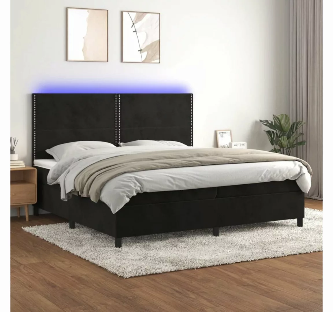 vidaXL Boxspringbett Boxspringbett mit Matratze LED Schwarz 200x200 cm Samt günstig online kaufen