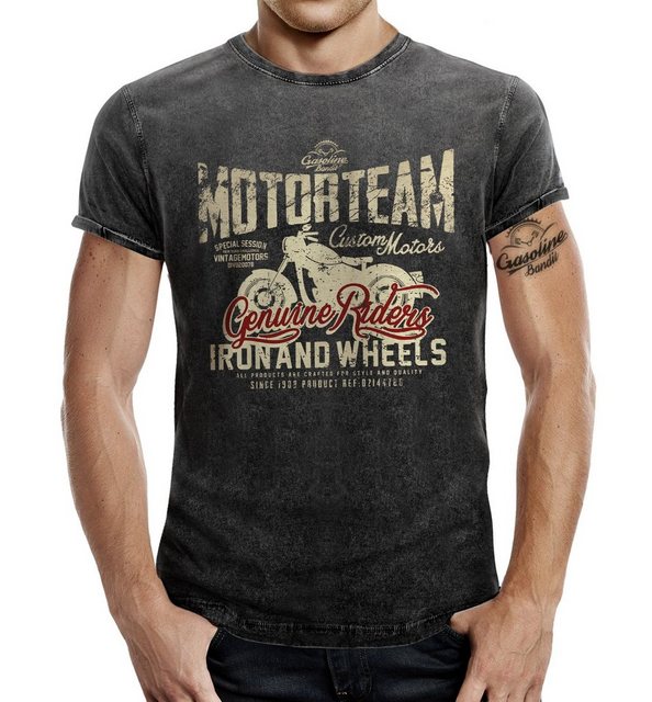 GASOLINE BANDIT® T-Shirt für Biker im Washed Jeans Look: Motor Team günstig online kaufen