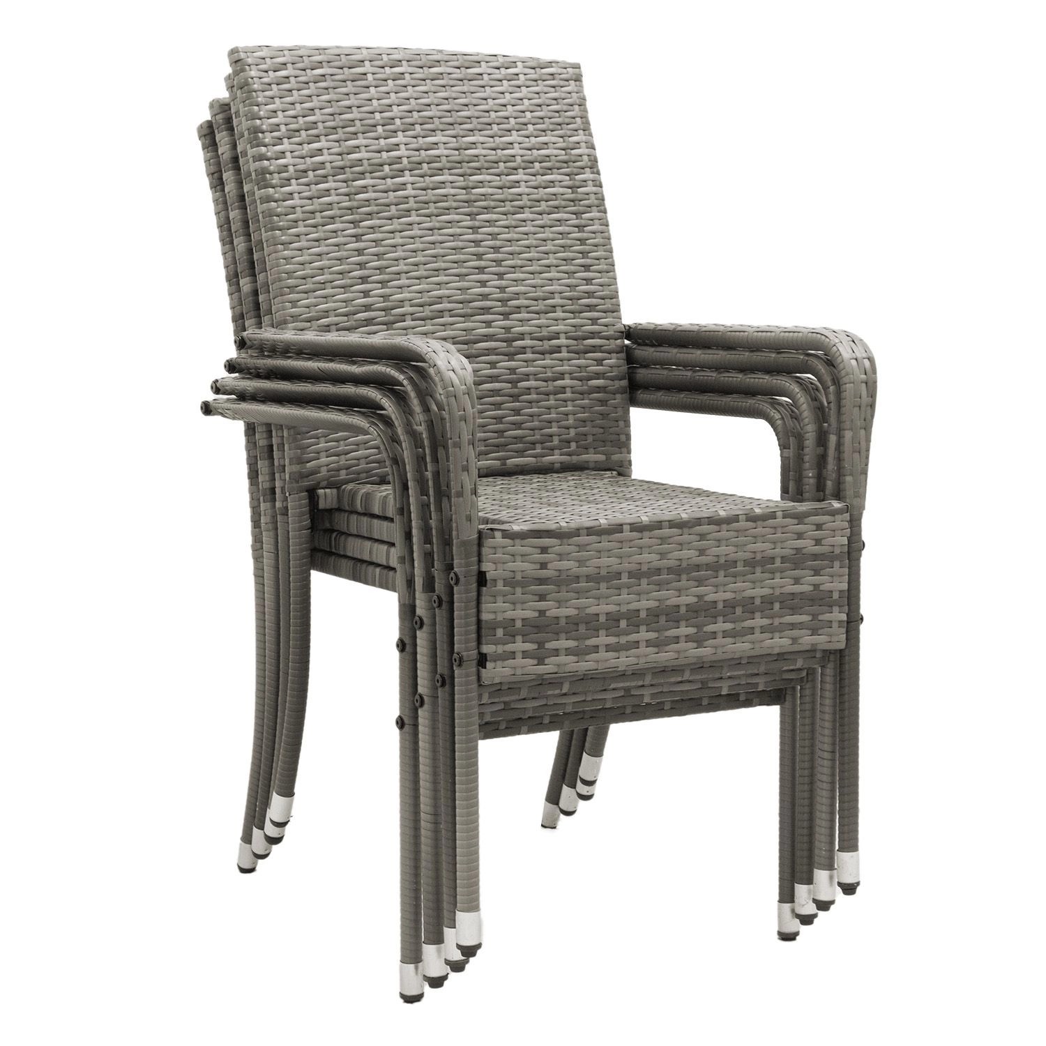 Juskys Polyrattan Gartenstühle Yoro 4er Set Stapelbar mit Armlehnen Grau Me günstig online kaufen
