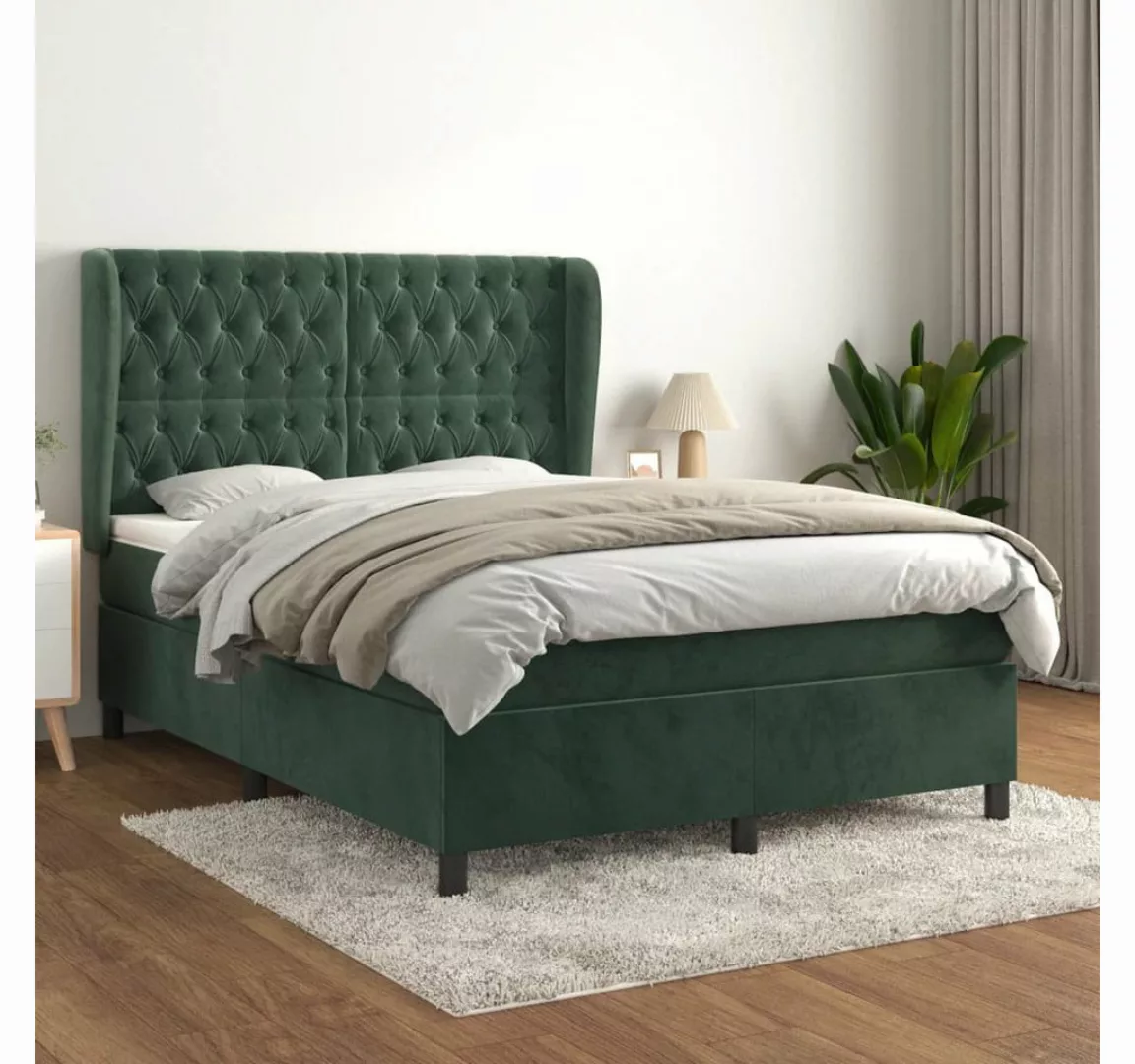 vidaXL Boxspringbett, Boxspringbett mit Matratze Dunkelgrün 140x200 cm Samt günstig online kaufen