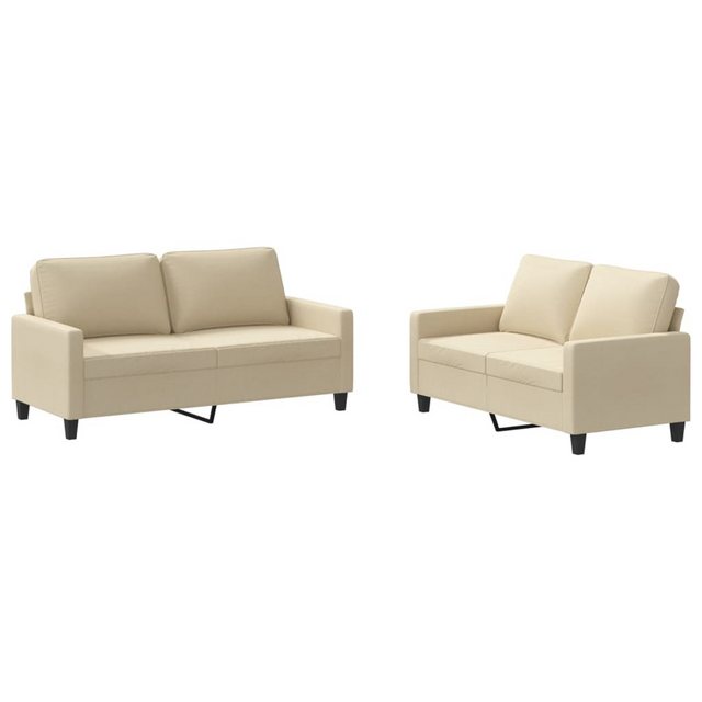 vidaXL Sofa, 2-tlg. Sofagarnitur mit Kissen Creme Stoff günstig online kaufen