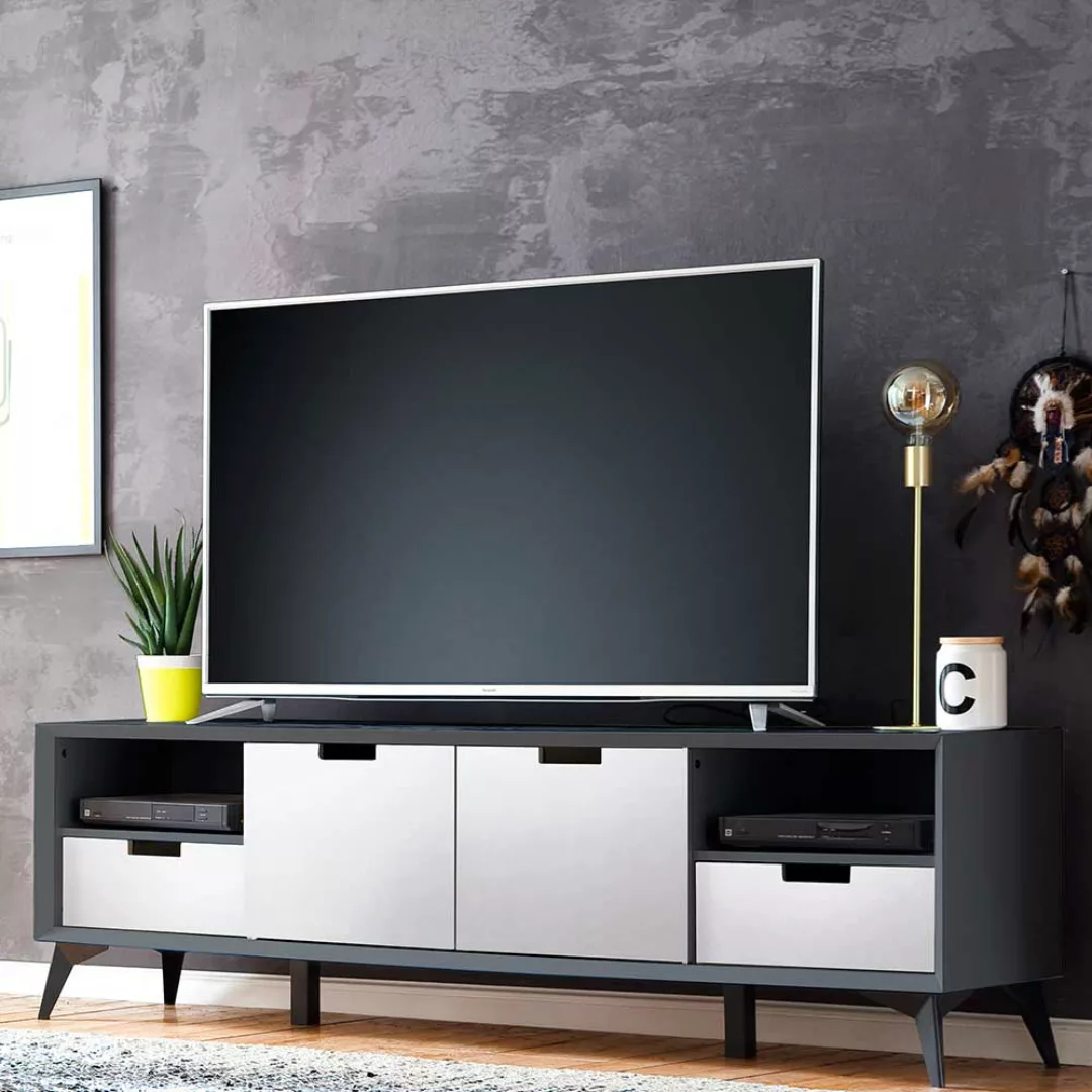 Fernsehunterschrank in Weiß und Grau Wendefront günstig online kaufen
