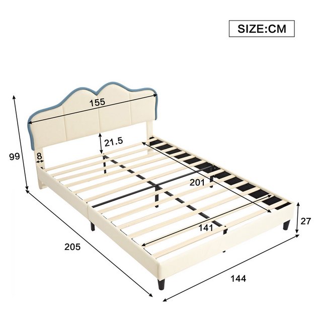 Flieks Polsterbett, Kinderbett Einzelbett 90x200cm mit Wellenform-Kopfteil günstig online kaufen