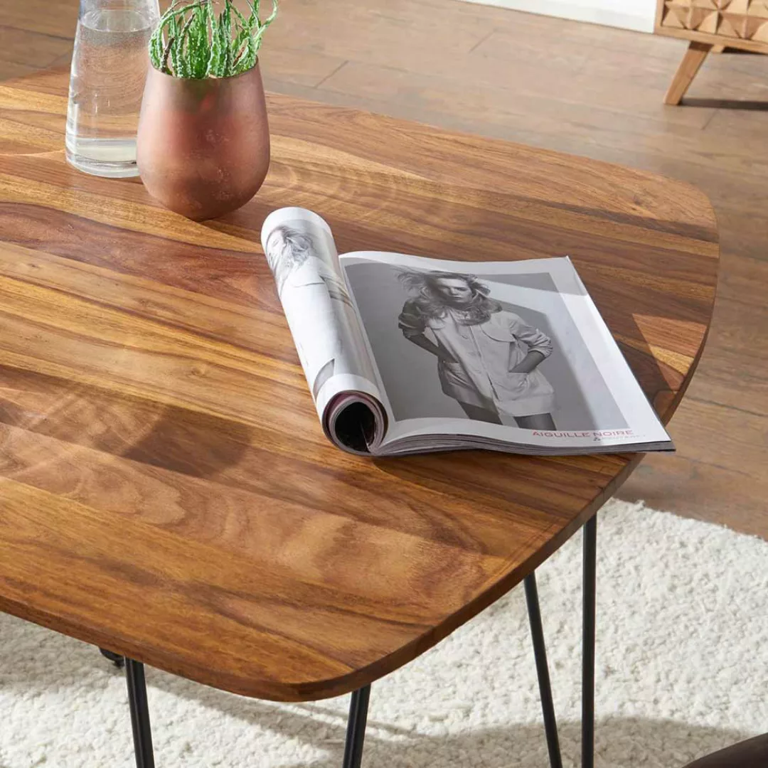 Esstisch aus Sheesham Massivholz und Metall 80 cm breit günstig online kaufen