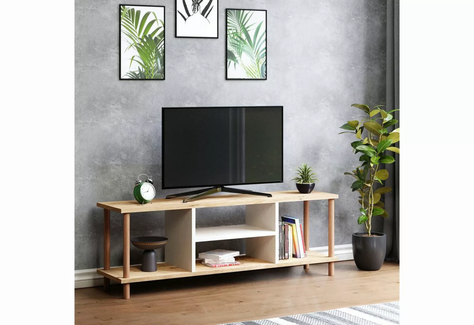 en.casa TV-Schrank Ærøskøbing TV Board 43x120x29cm Holzoptik / Weiß günstig online kaufen