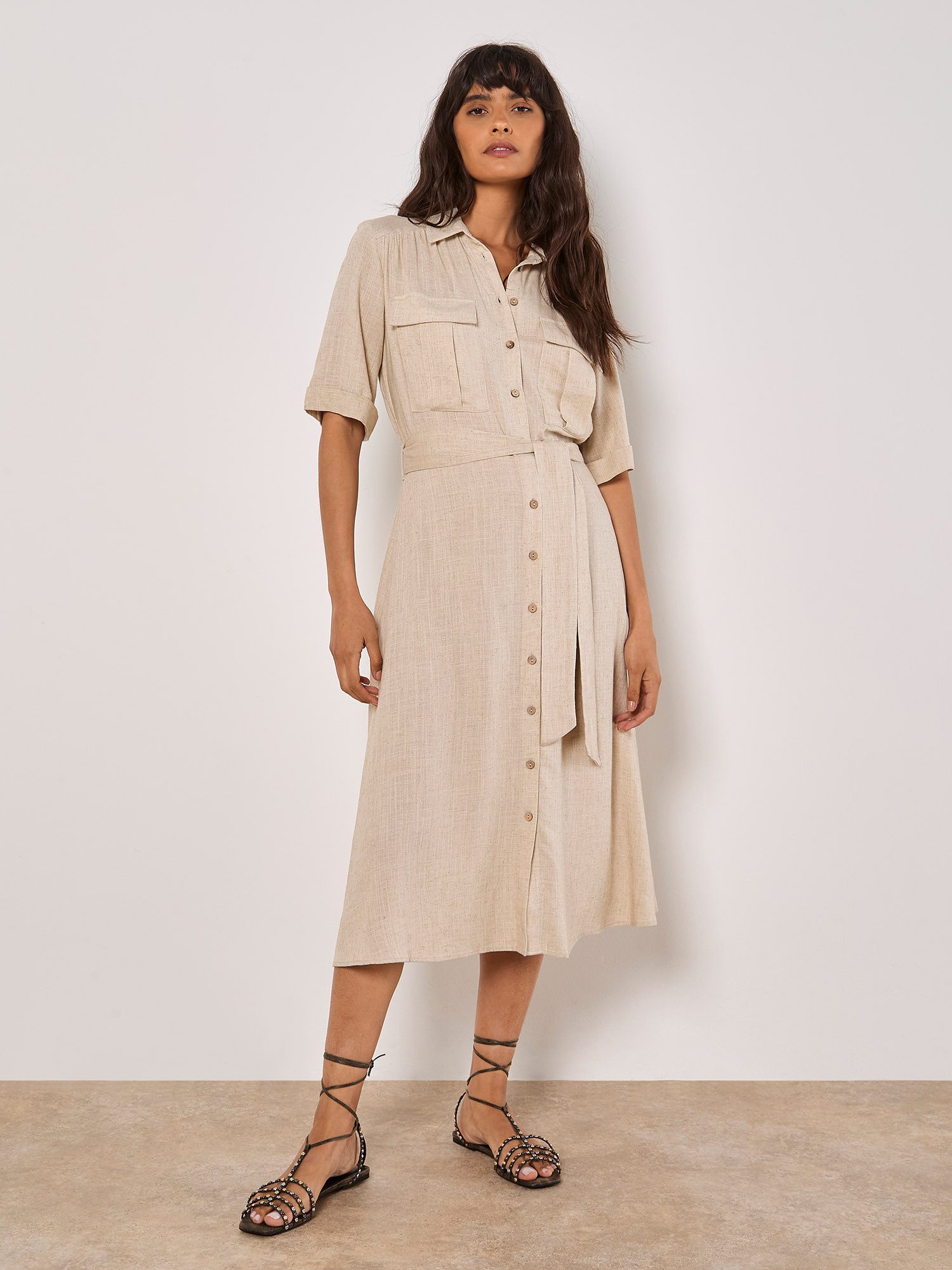 Apricot Sommerkleid Leinen-Hemdblusenkleid, (2-tlg., Stoffgürtel) mit günstig online kaufen