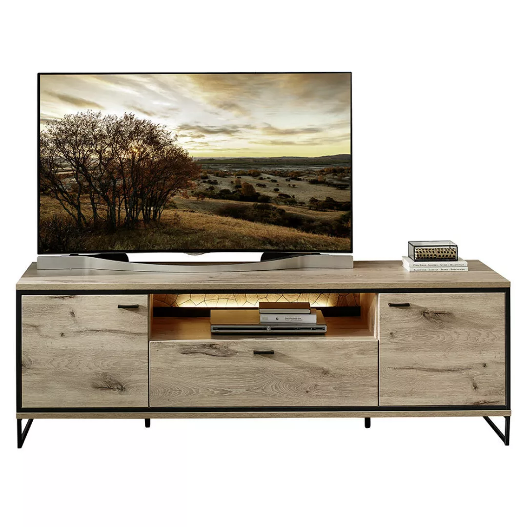 TV Lowboard 180cm mit Beleuchtung, Eiche mit schwarz, RINGSTED-55 günstig online kaufen