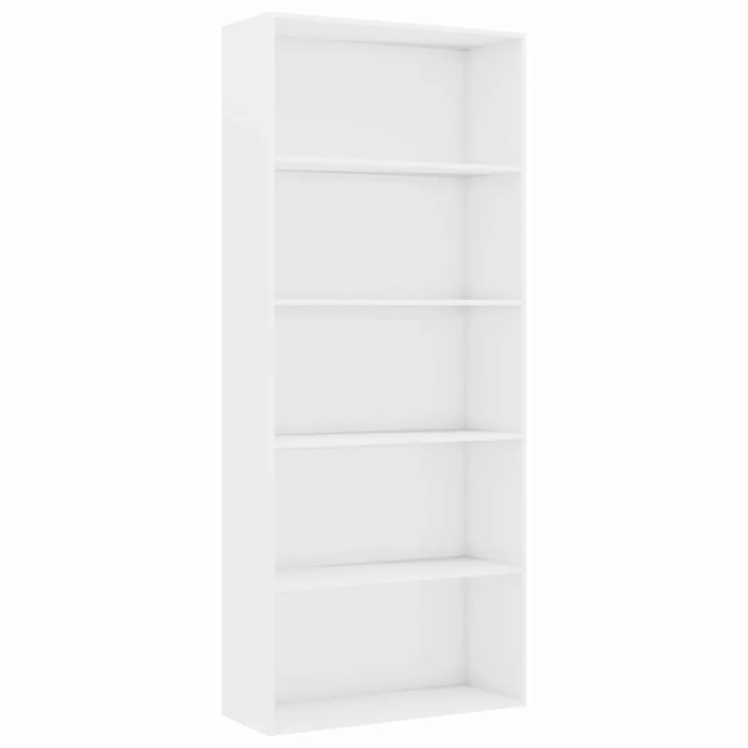 Bücherregal 5 Fächer Hochglanz-weiß 80 X 30 X 189 Cm Spanplatte günstig online kaufen