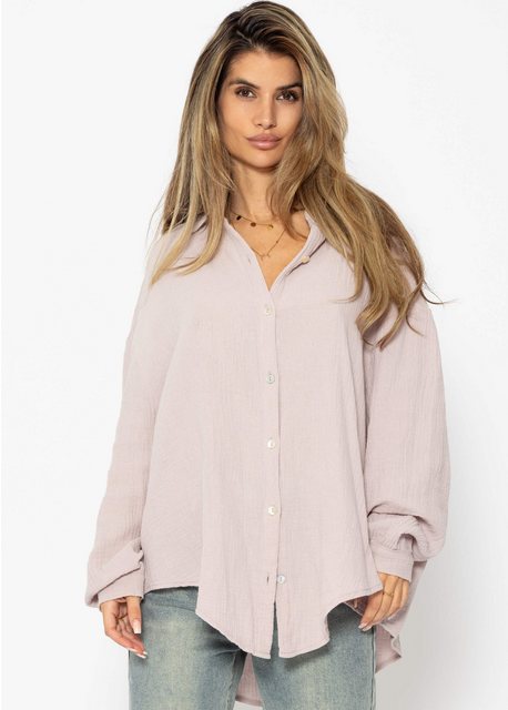 SASSYCLASSY Longbluse Oversize Musselin Bluse Damen kurz Langarm Elegant He günstig online kaufen