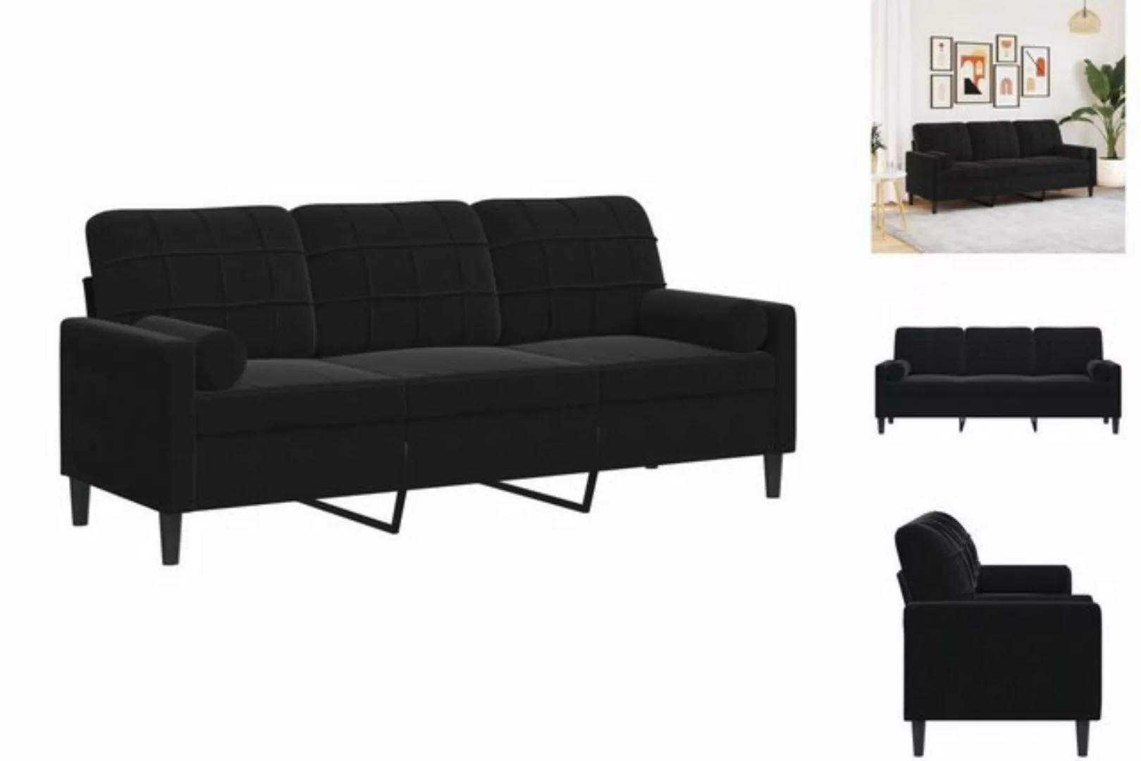 vidaXL Sofa, 3-Sitzer-Sofa mit Zierkissen Schwarz 180 cm Samt günstig online kaufen