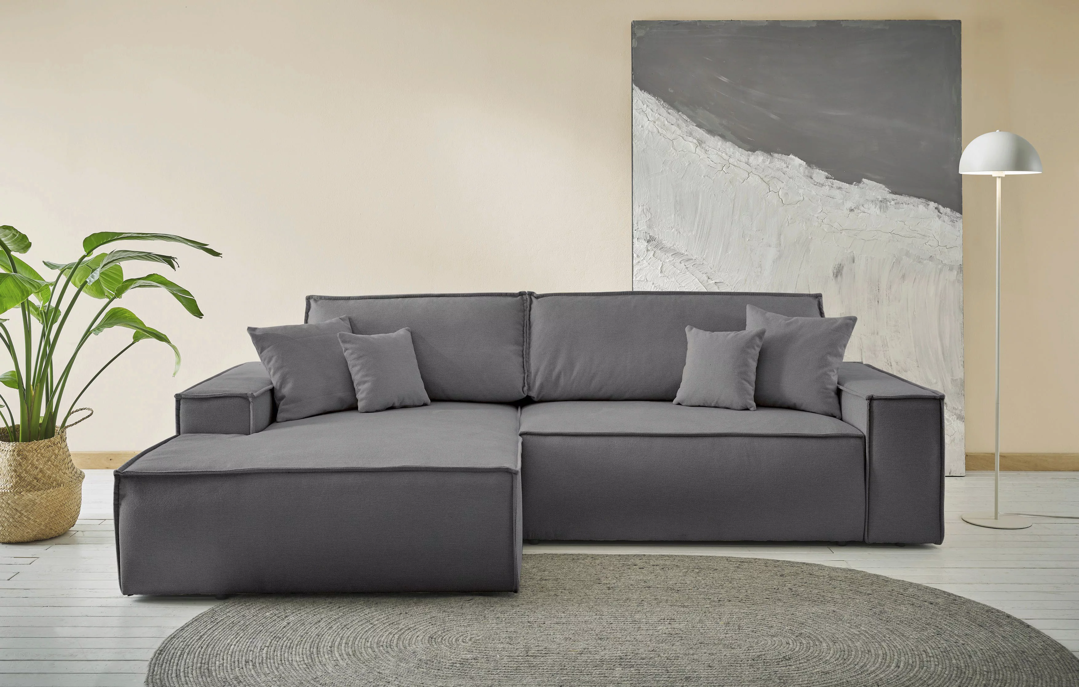 andas Ecksofa "Finnley Schlafsofa 267 cm in Bouclé, Struktur fein u. Cord, günstig online kaufen