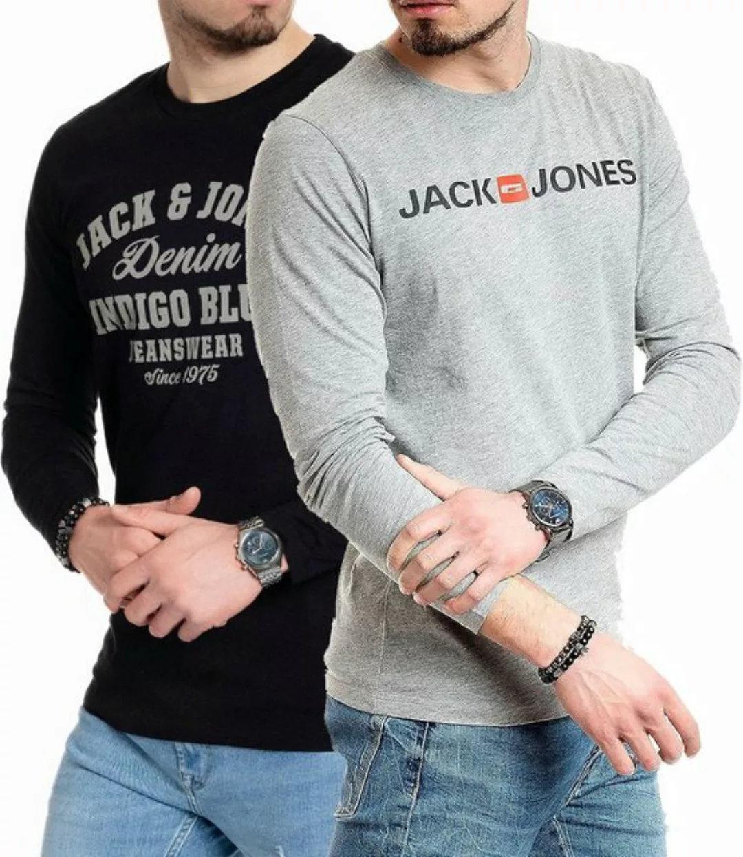 Jack & Jones Langarmshirt basic Regular Shirt mit Printdruck im 2er Set günstig online kaufen