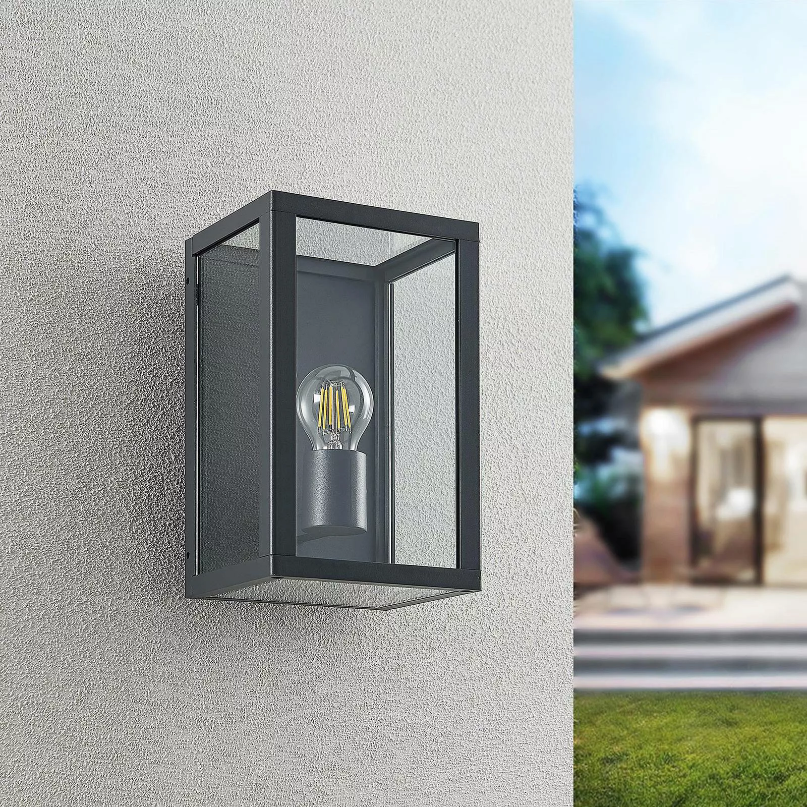 Lindby Außenwandlampe Giavanna, 28 cm, anthrazit, IP44, E27 günstig online kaufen