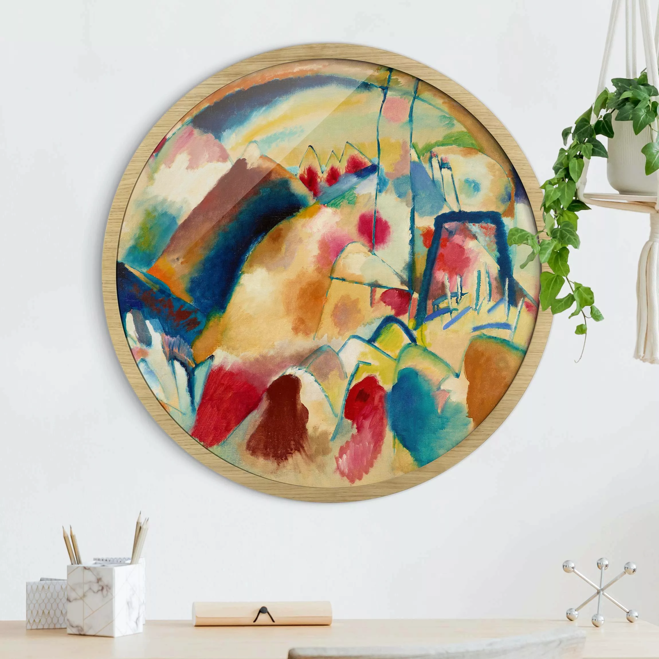 Rundes Gerahmtes Bild Wassily Kandinsky - Landschaft mit Kirche günstig online kaufen