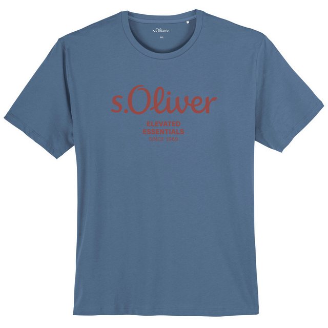 s.Oliver Rundhalsshirt Große Größe Herren T-Shirt rauchblau Logoprint s.Oli günstig online kaufen