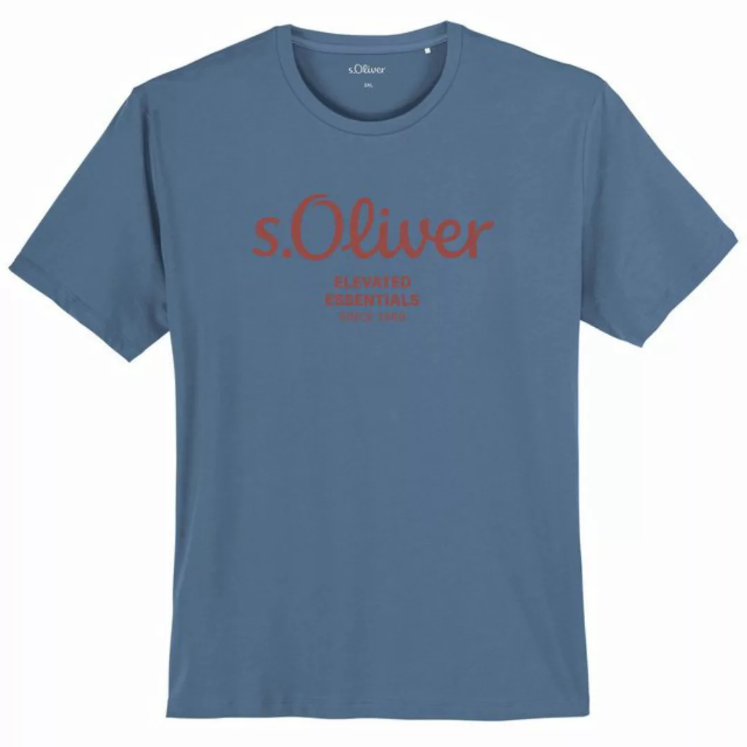 s.Oliver Rundhalsshirt s.Oliver T-Shirt rauchblau Logoprint Übergröße günstig online kaufen