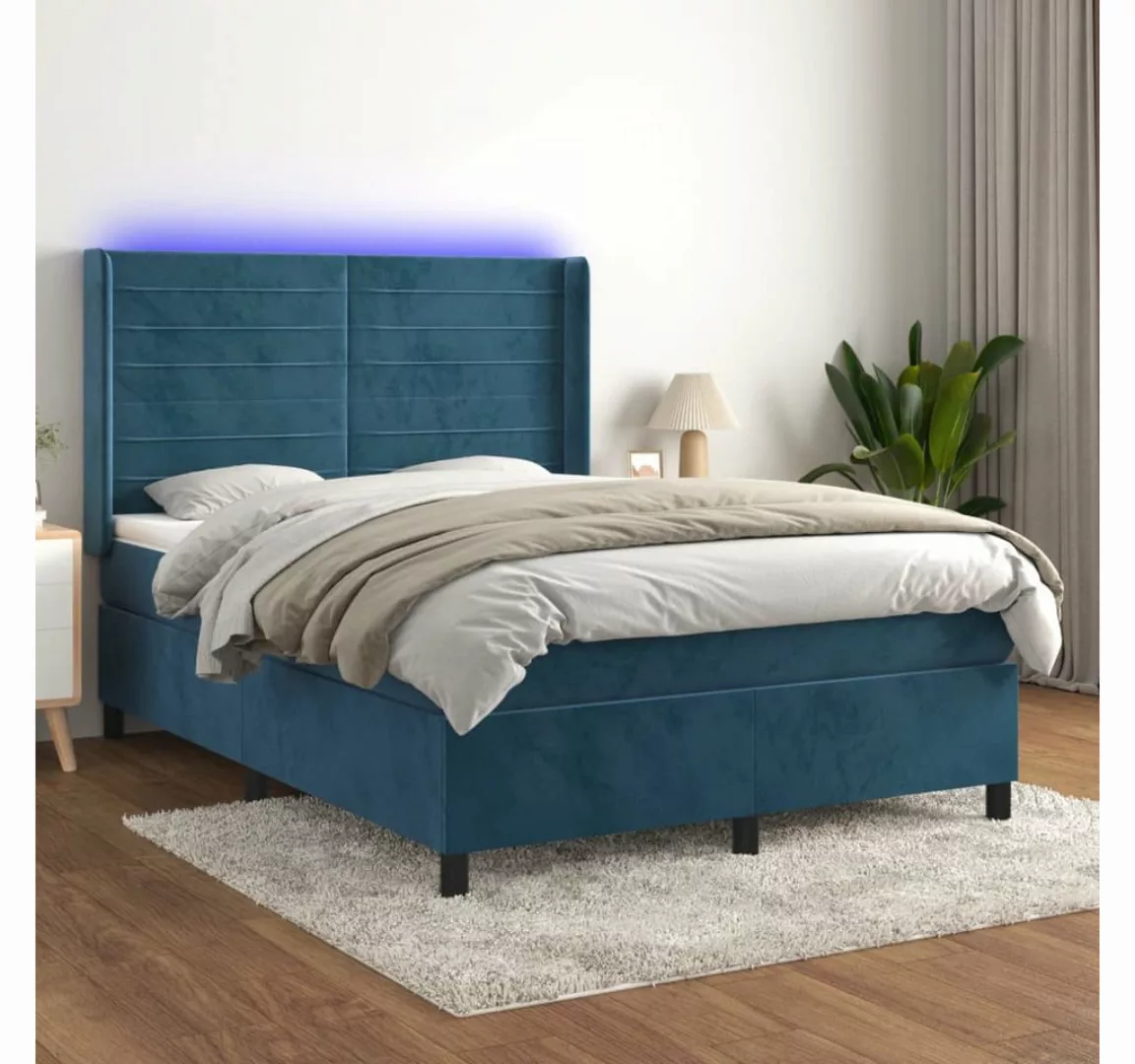 vidaXL Boxspringbett Boxspringbett mit Matratze und LED Samt (140 x 190 cm, günstig online kaufen