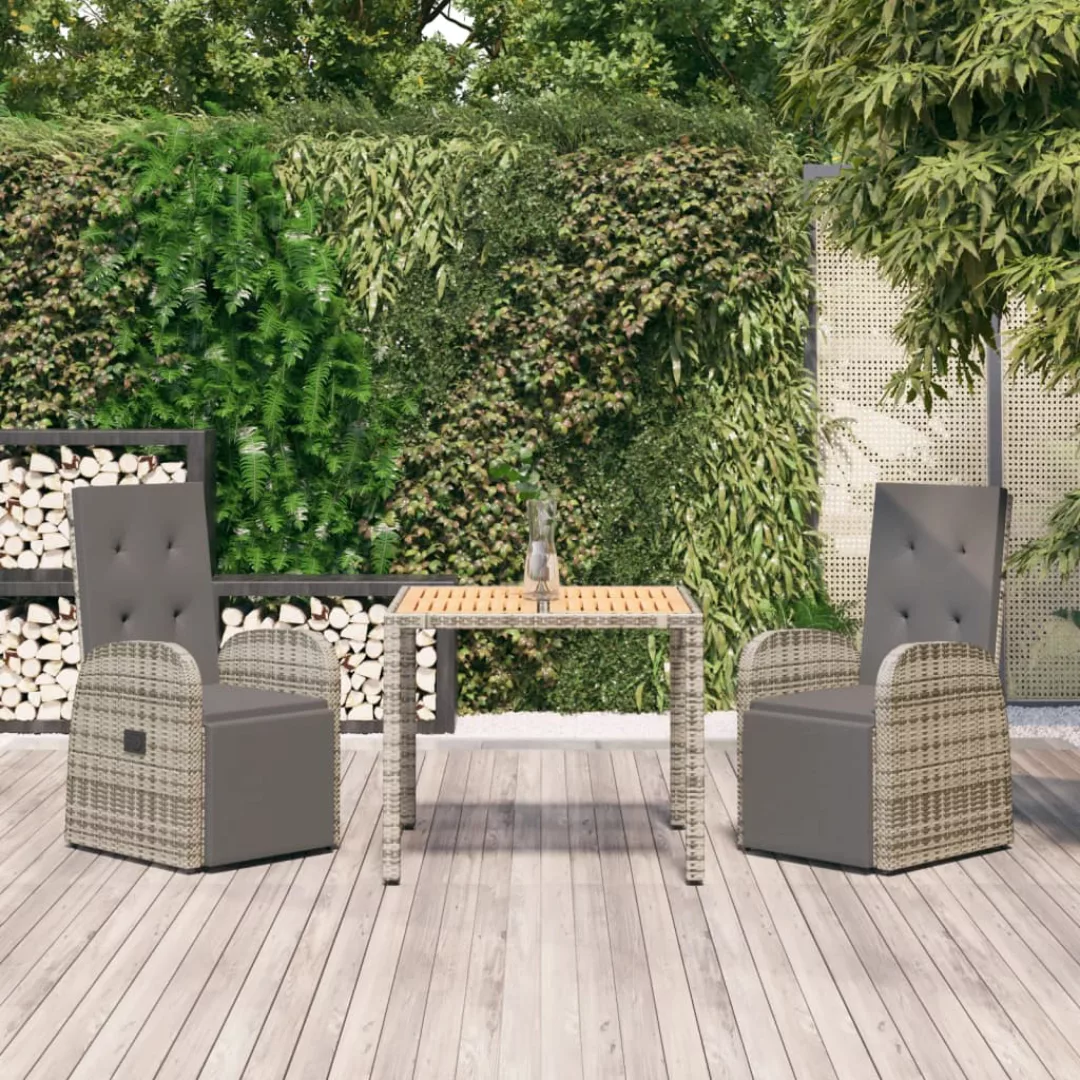 Vidaxl 3-tlg. Garten-essgruppe Mit Kissen Grau Poly Rattan günstig online kaufen