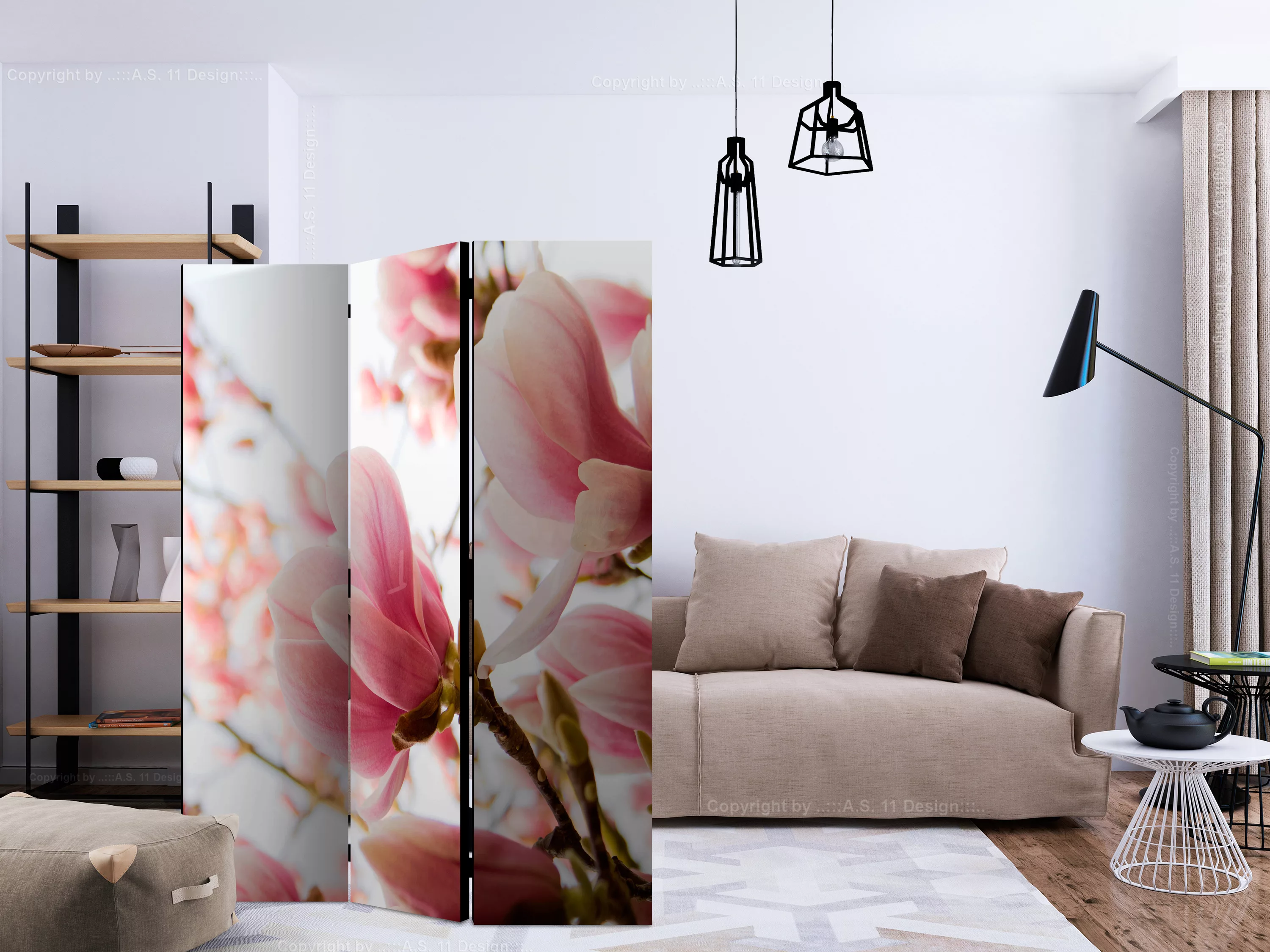 3-teiliges Paravent - Pink Magnolia [room Dividers] günstig online kaufen
