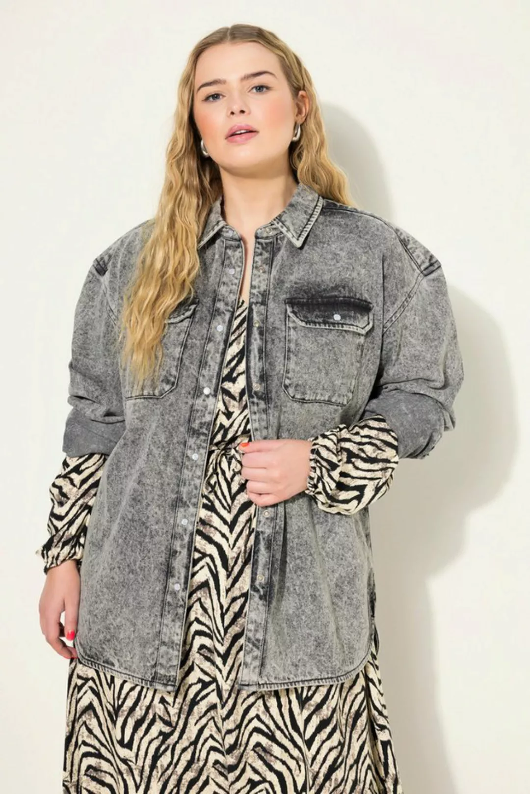 Studio Untold Hemdbluse Jeanshemd oversized Vintage Look Langarm günstig online kaufen