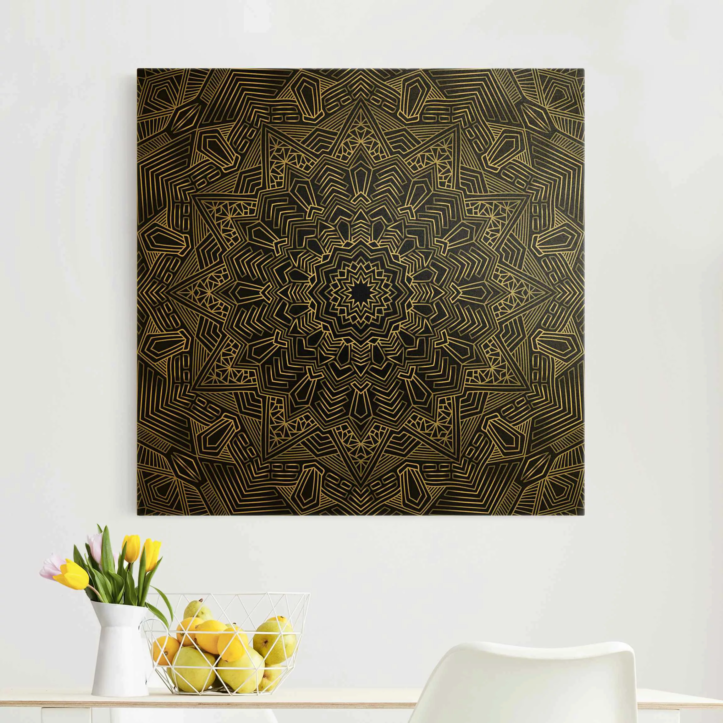 Leinwandbild Gold Mandala Stern Muster silber schwarz günstig online kaufen