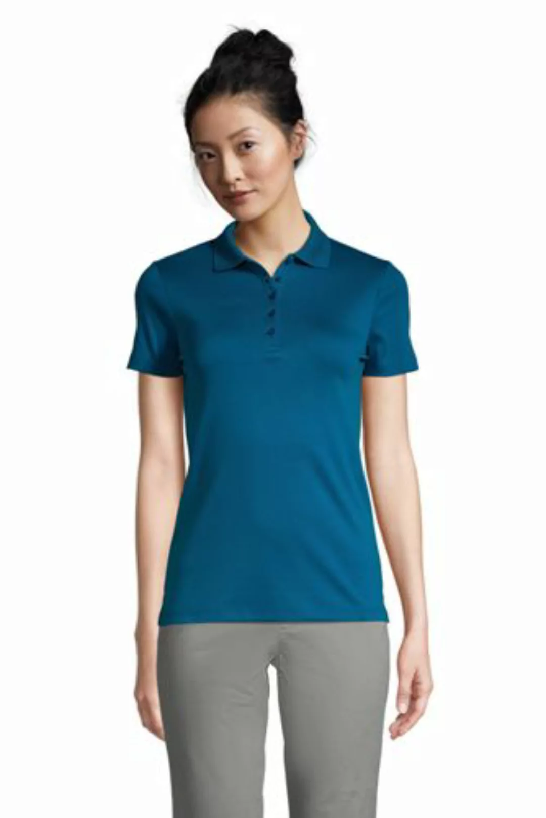 Supima-Poloshirt in Petite-Größe, Damen, Größe: M Petite, Blau, Baumwolle, günstig online kaufen