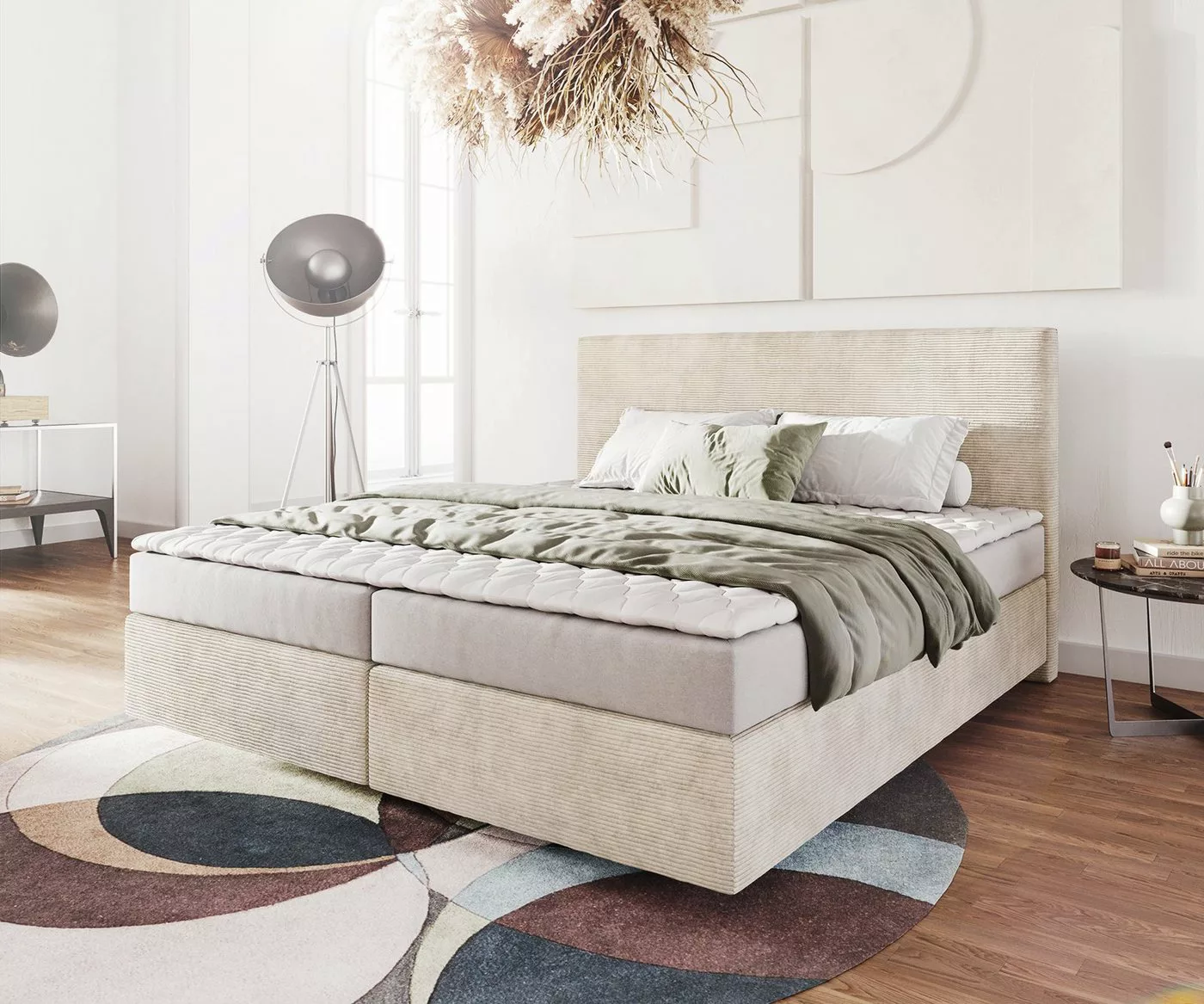 DELIFE Boxspringbett Dream-Well, Cord Beige 180x200 cm mit Matratze und Top günstig online kaufen