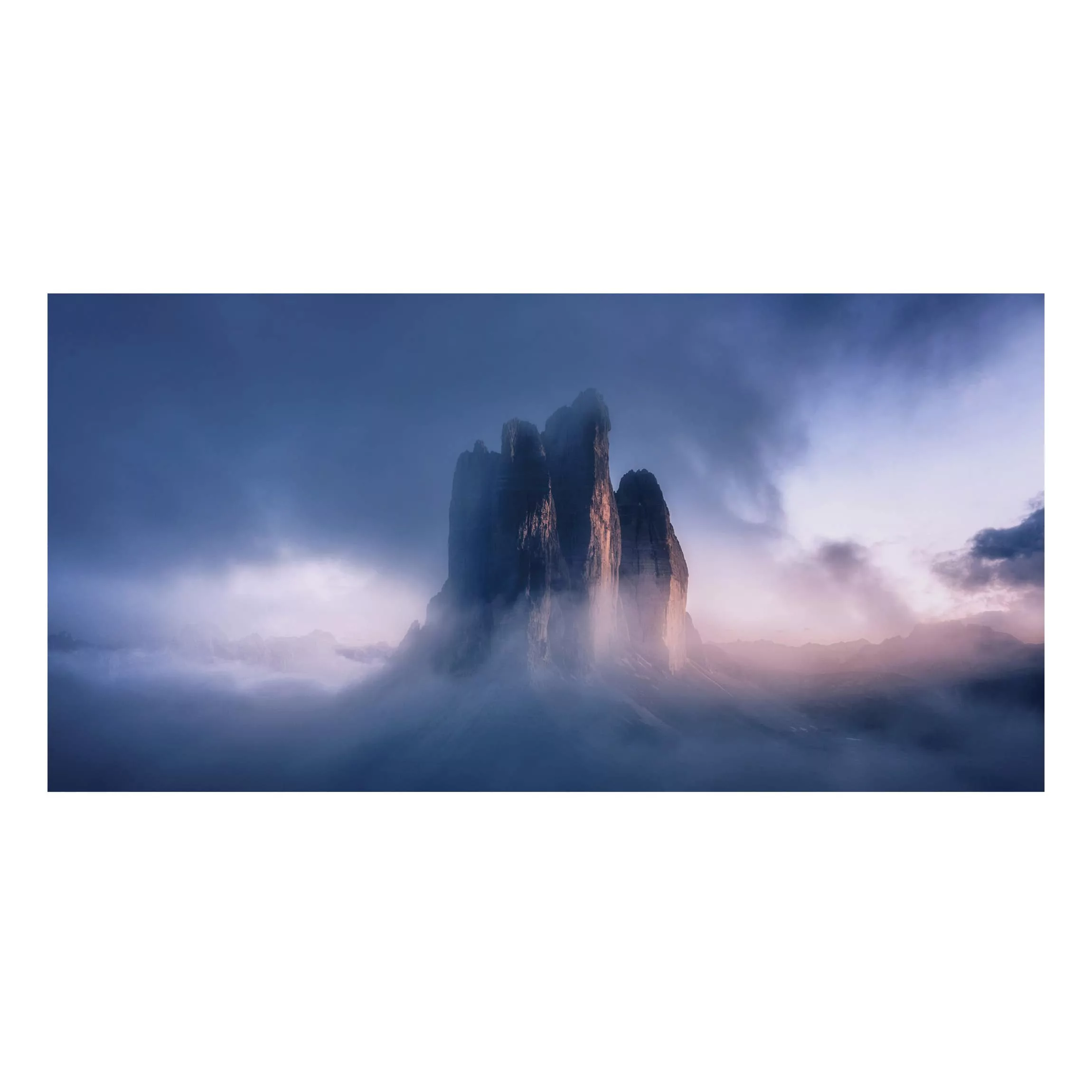 Alu-Dibond Bild Natur & Landschaft - Querformat Drei Zinnen in blauem Licht günstig online kaufen