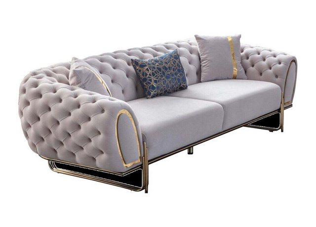 JVmoebel Sofa Moderner Weißer Chesterfield Dreisitzer Luxus Edelstahl Polst günstig online kaufen