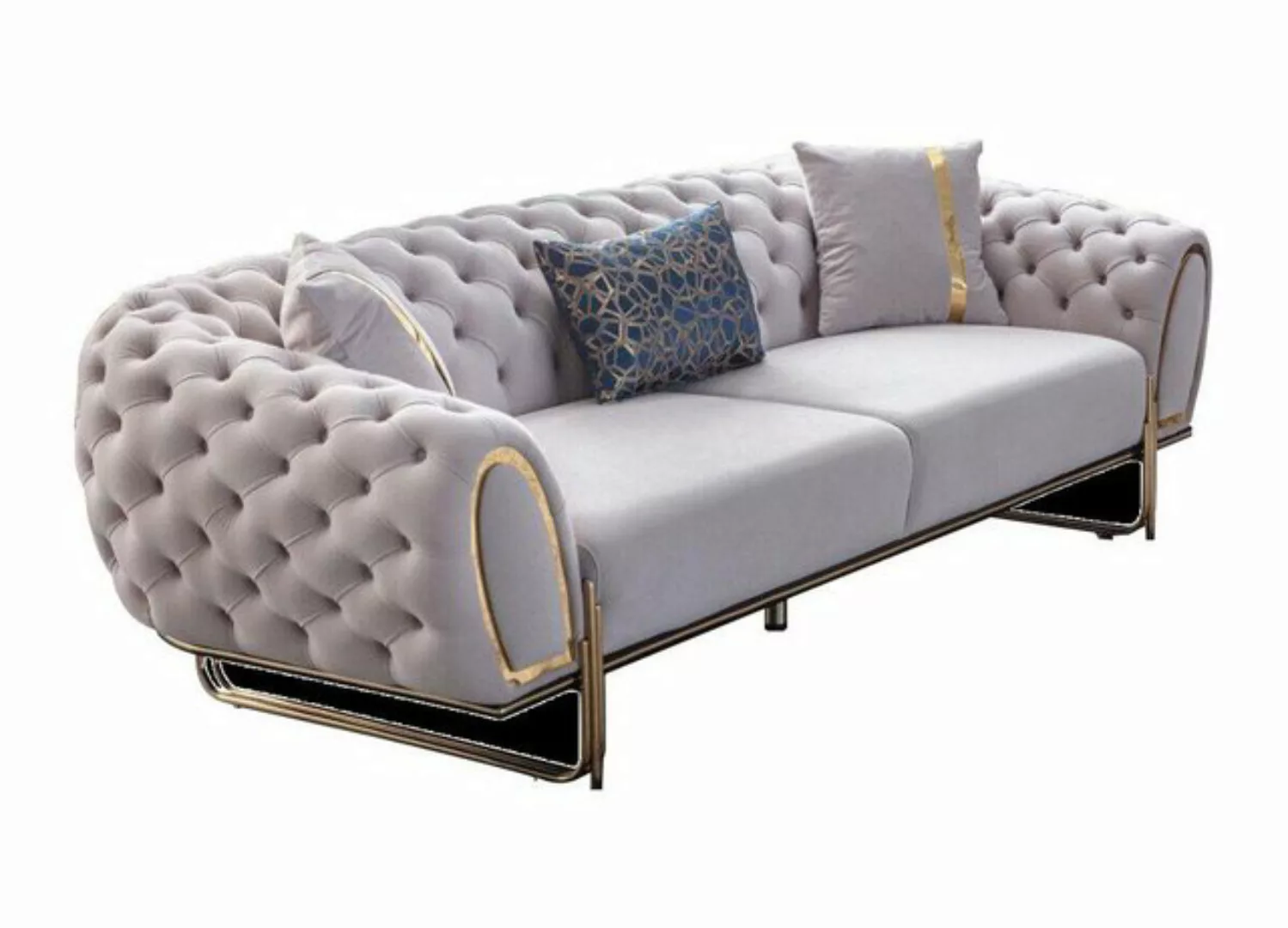 JVmoebel Sofa Moderner Weißer Chesterfield Dreisitzer Luxus Edelstahl Polst günstig online kaufen