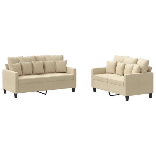 vidaXL Sofa Sofagarnitur Set mit Kissen Stoff, 2-tlg., Creme günstig online kaufen