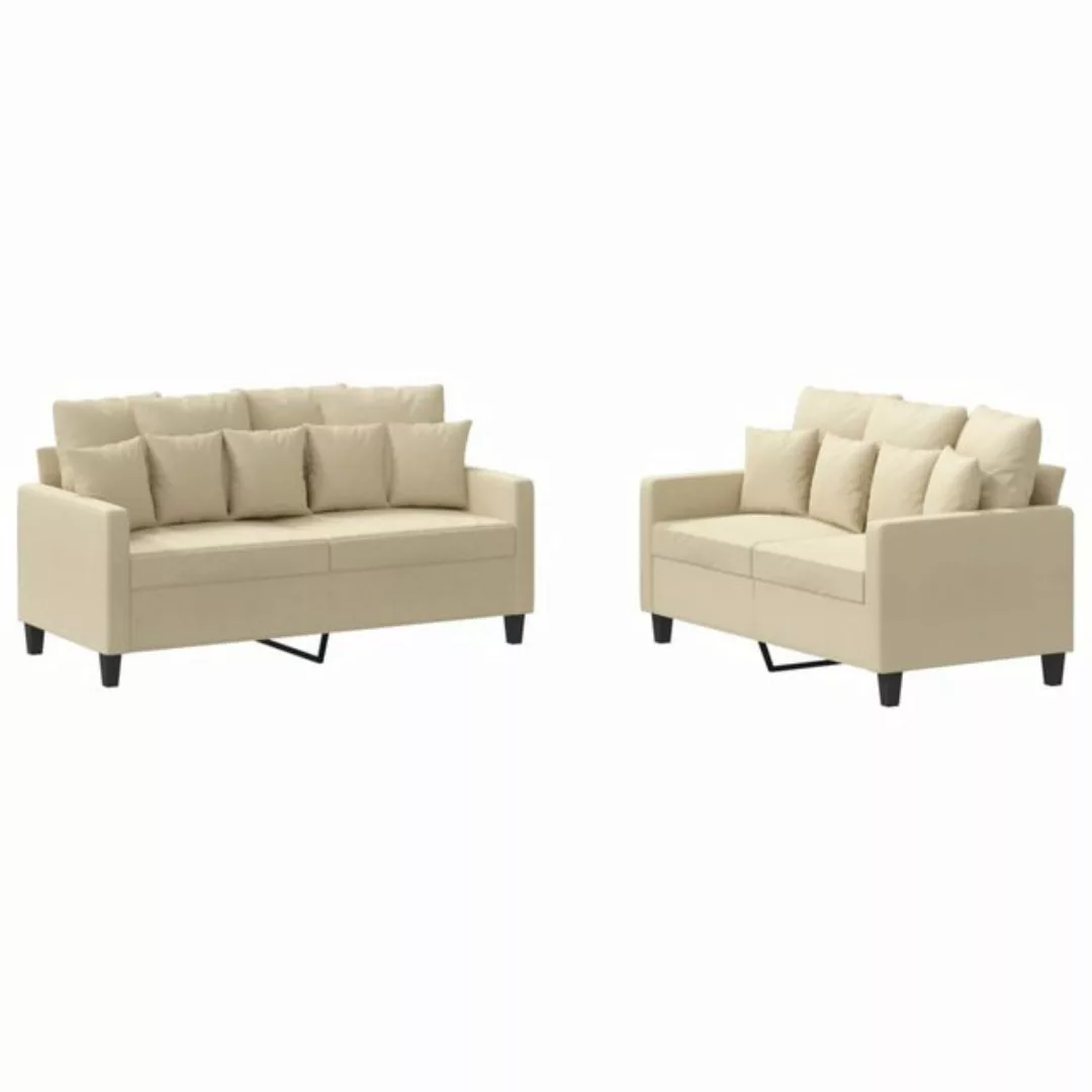 vidaXL Sofa, 2-tlg. Sofagarnitur mit Kissen Creme Stoff günstig online kaufen