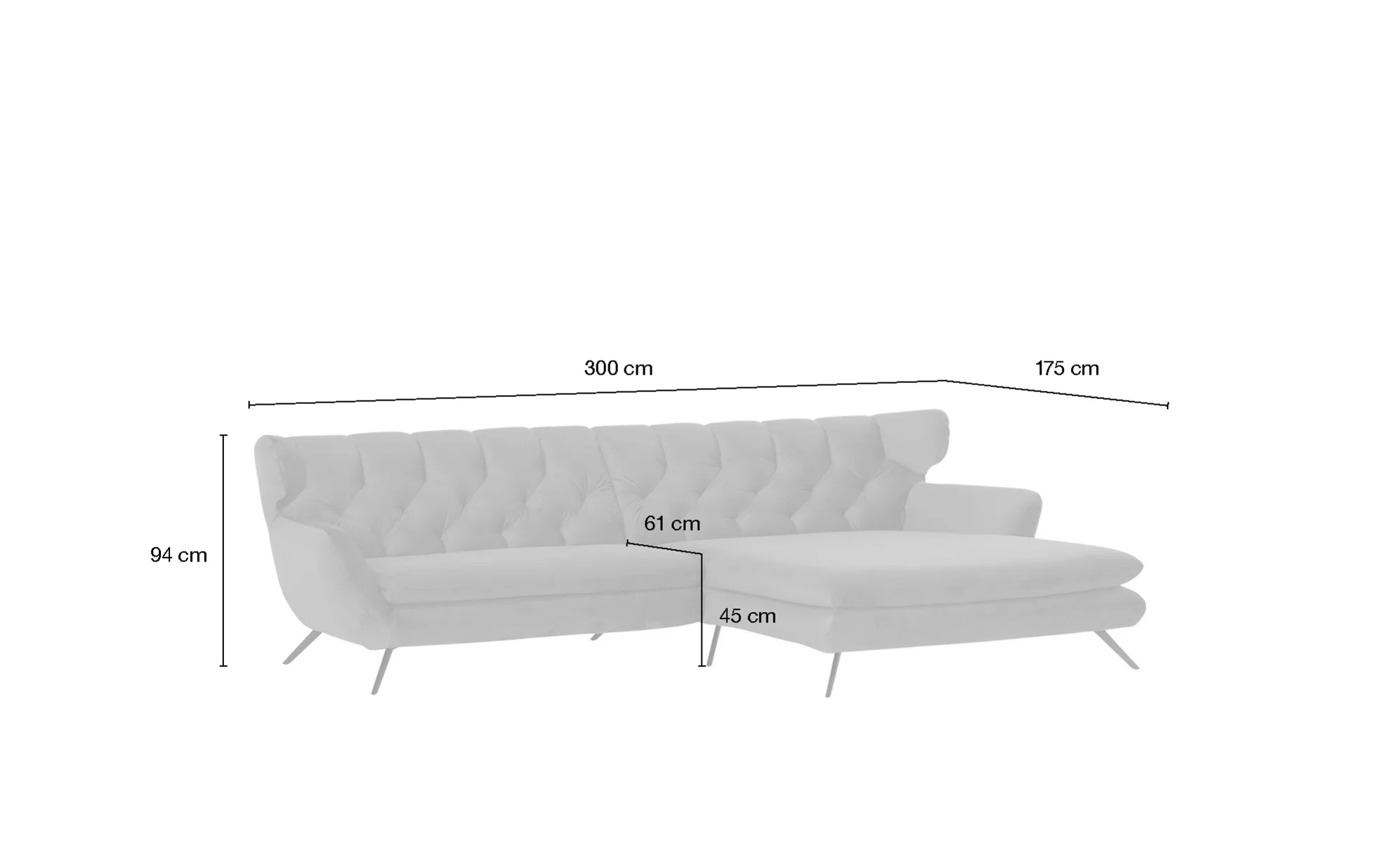 pop Ecksofa  Caldara ¦ grau ¦ Maße (cm): B: 300 H: 94 T: 175 Polstermöbel > günstig online kaufen