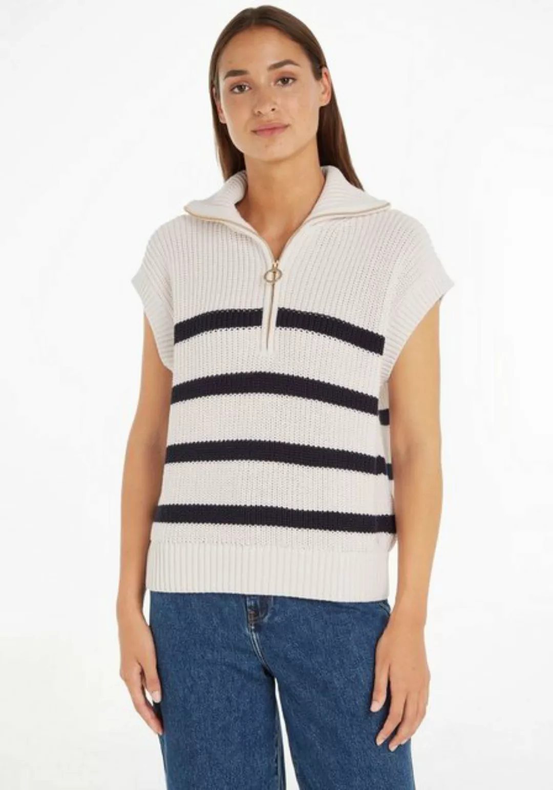 Tommy Hilfiger Pullunder CO STP HIGH-NK 1/2 ZIP VEST im Streifen-Dessin günstig online kaufen