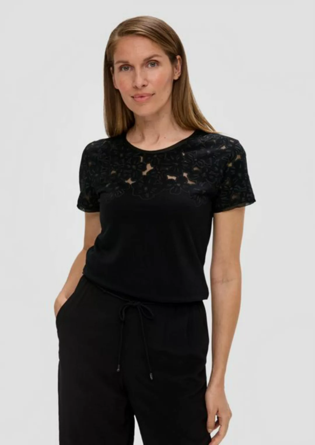 s.Oliver BLACK LABEL Kurzarmshirt Jersey-T-Shirt mit floralem Muster günstig online kaufen