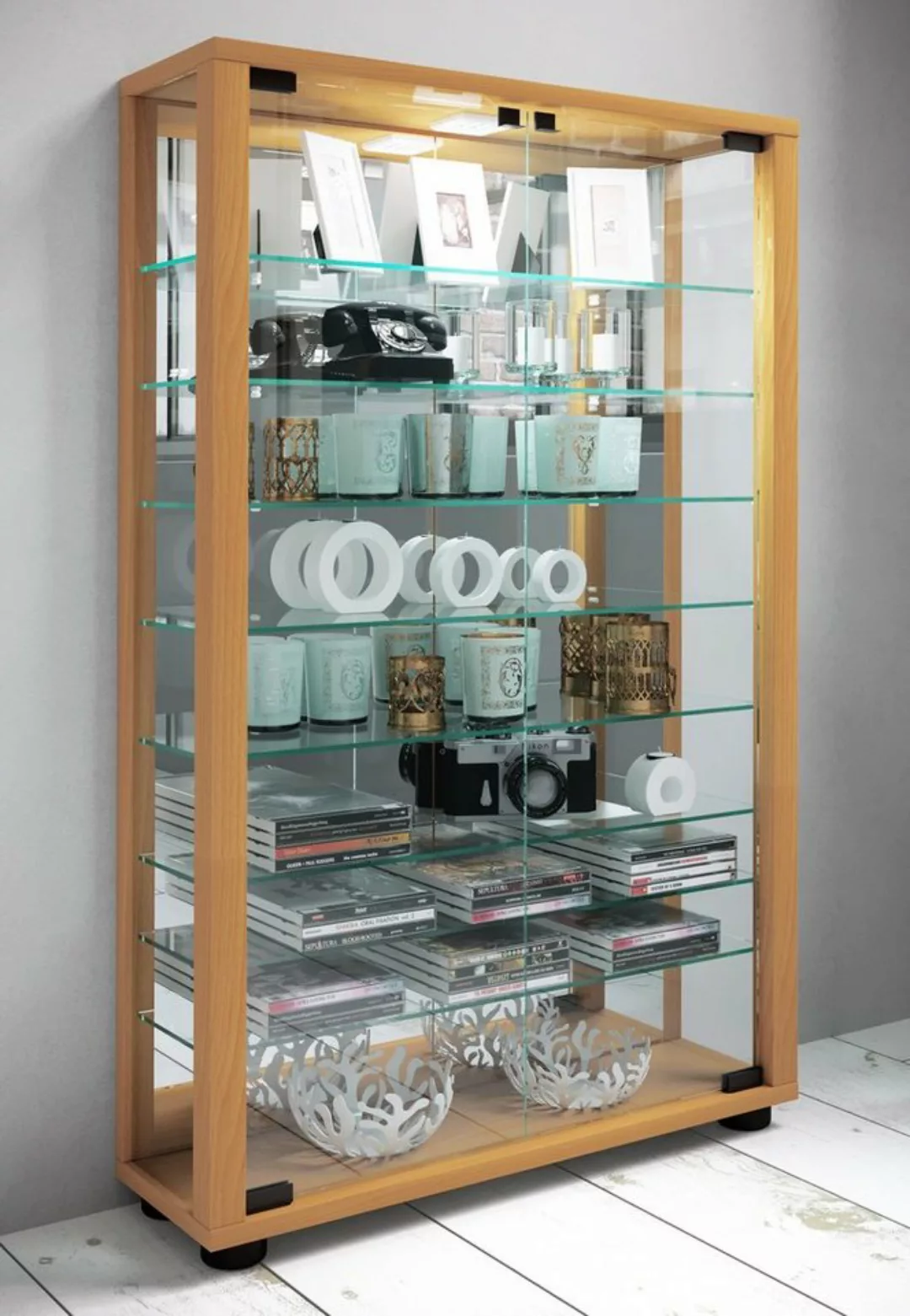 VCM Standvitrine Glas Stand Vitrine Sammelvitrine Lumo Mini Spiegel günstig online kaufen