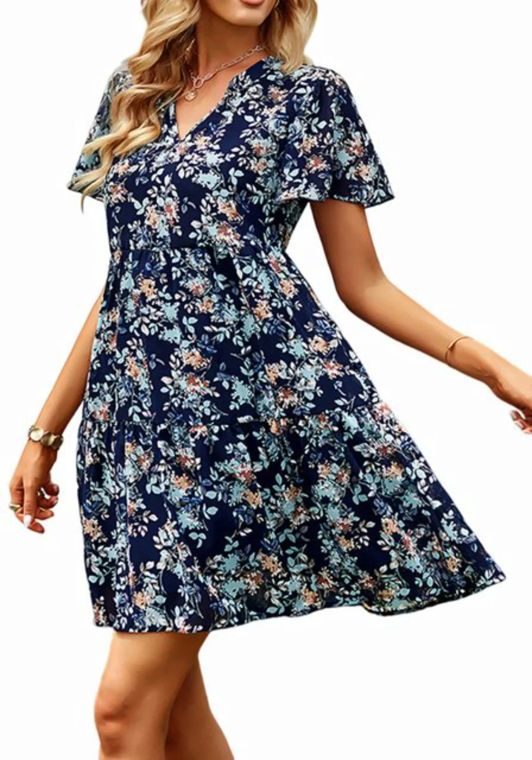 Lovolotti Sommerkleid Kleid Damen LO-KLDE-L01 Kleider Blumenkleid Dress Blu günstig online kaufen
