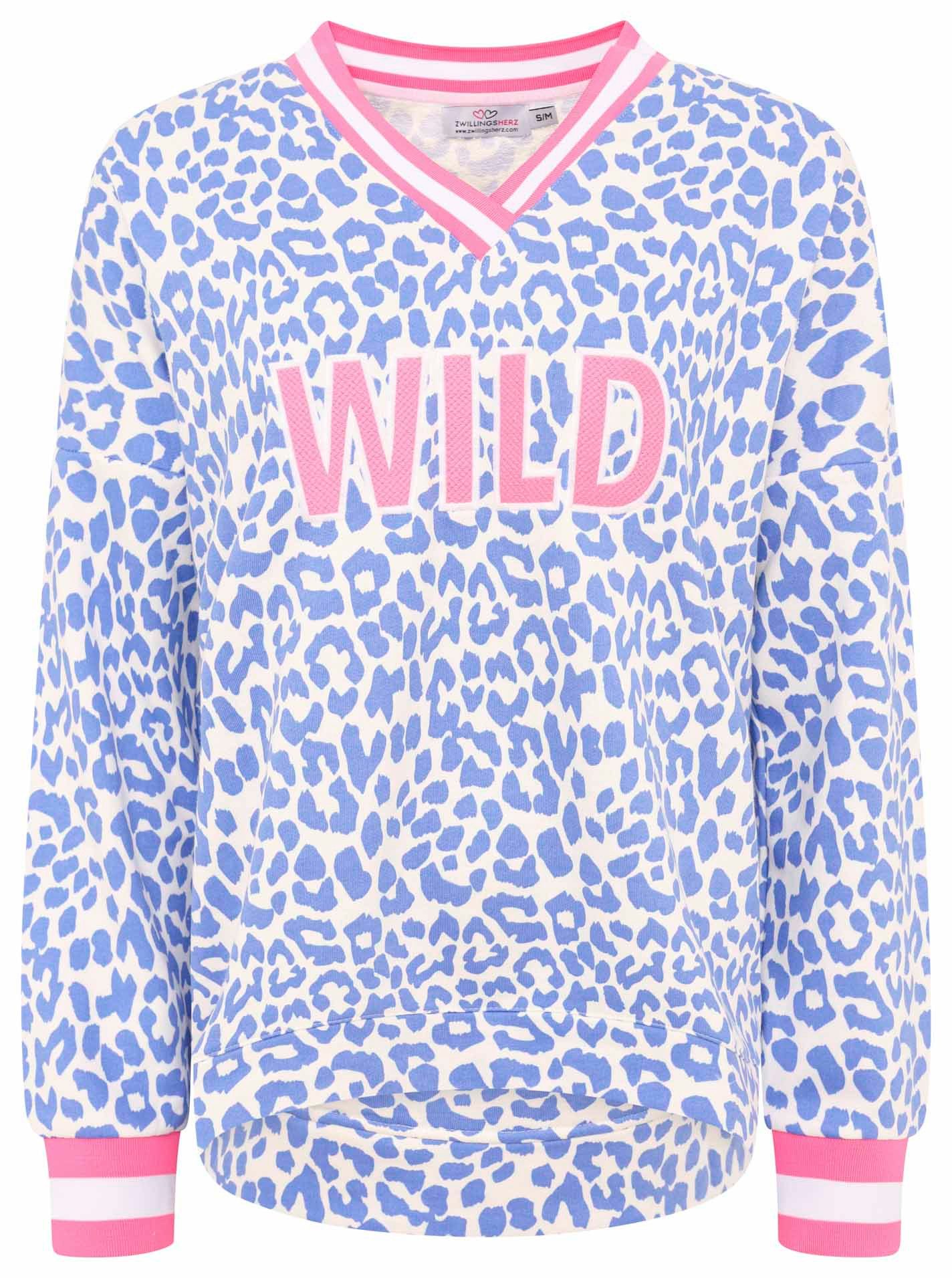 Zwillingsherz Sweatshirt ""Leo Pastell"", mit V-Ausschnitt, gestreiften Bün günstig online kaufen