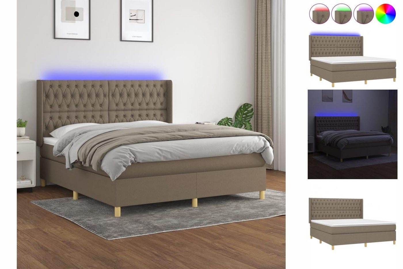 vidaXL Boxspringbett Boxspringbett mit Matratze LED Taupe 180x200 cm Stoff günstig online kaufen