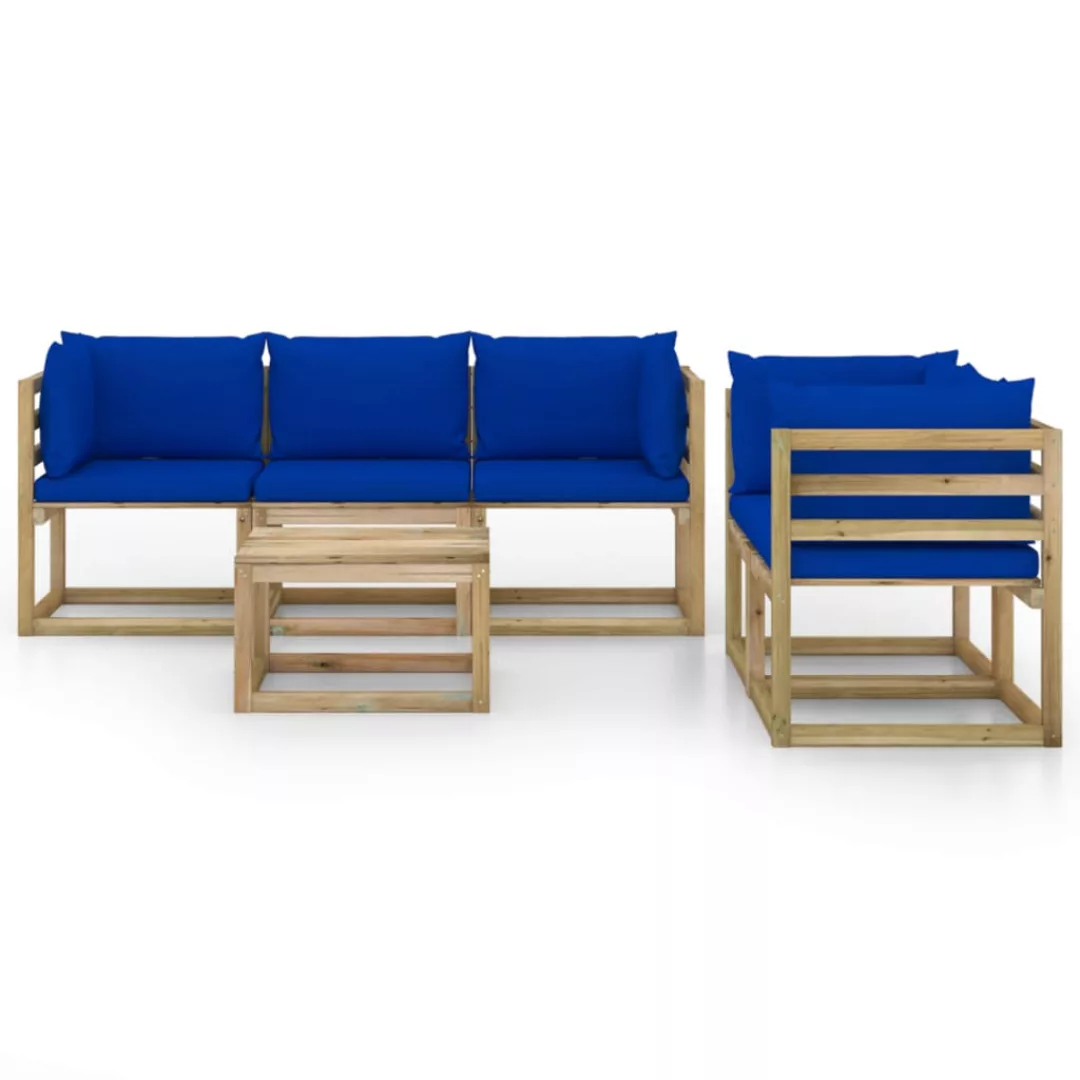 6-tlg. Garten-lounge-set Mit Blauen Kissen günstig online kaufen