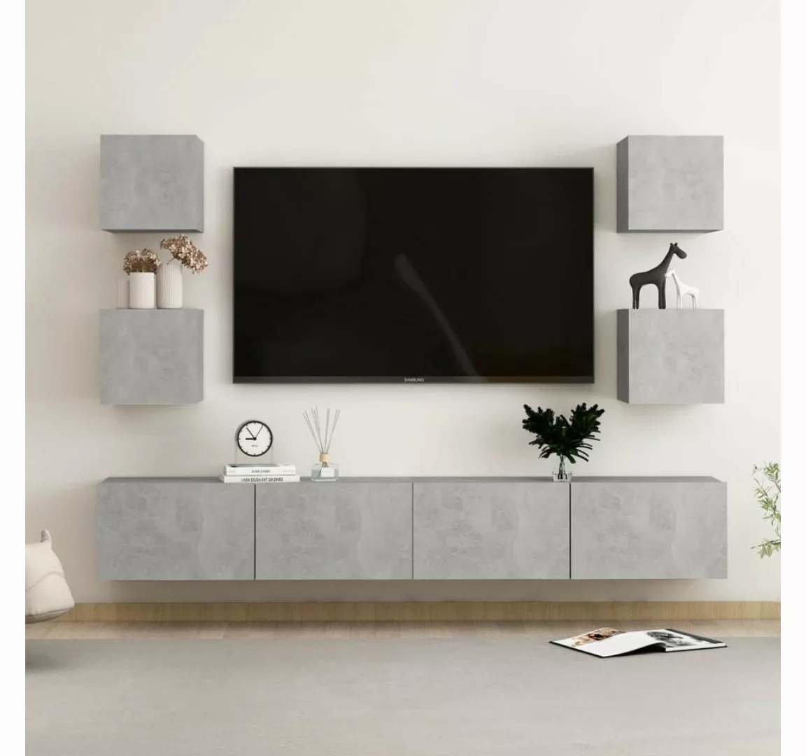 vidaXL Kleiderschrank 6-tlg TV-Schrank-Set Betongrau Spanplatte TV-Konsole günstig online kaufen